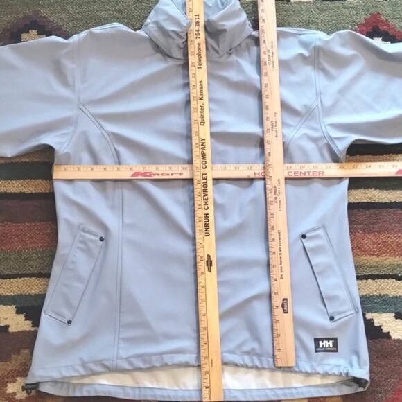 Helly Hansen Cornflower Hide-a-Hood Full Zip Pocketed Rain Jacket L - Picture 10 of 16